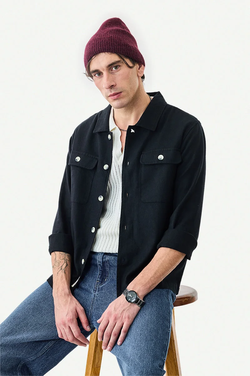 SNITCH Double Pocket Linen Blend Overshirt